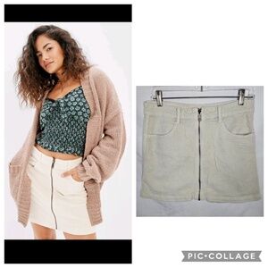 American Eagle Cream Super Hi Rise A Line Zip Up Corduroy Mini Skirt 8 Regular